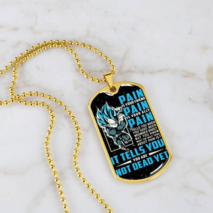 Dragon Ball - PAIN - You Are Not Dead Yet - Vegeta - Supper Saiyan Blue - Galaxy- Black Dog Tag - Dragon Ball Dog Tag - Military Ball Chain - Luxury Dog Tag