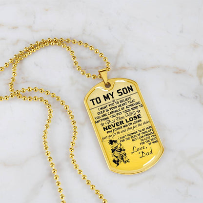 Dragon Ball - Dad To Son - Never Lose - Goku - Gohan - Goten - Dragon Ball Dog Tag - Military Ball Chain - Luxury Dog Tag
