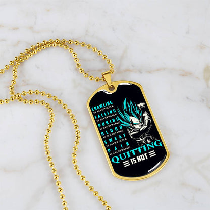 Dragon Ball - Quitting Is Not - Vegeta - Supper Saiyan Blue - Black Dog Tag - Dragon Ball Dog Tag - Military Ball Chain - Luxury Dog Tag