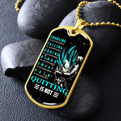 Dragon Ball - Quitting Is Not - Vegeta - Supper Saiyan Blue - Galaxy - Black Dog Tag - Dragon Ball Dog Tag - Military Ball Chain - Luxury Dog Tag