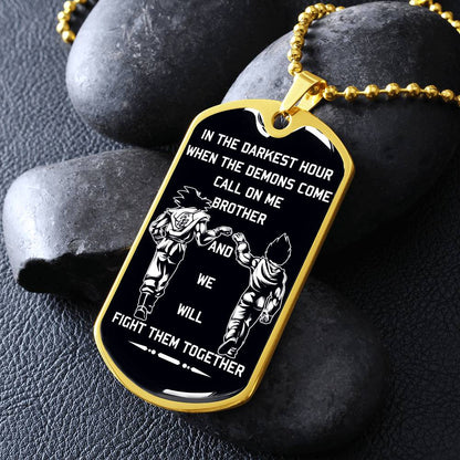 Dragon Ball - Call On Me Brother - Goku - Vegeta - Black Dog Tag - Dragon Ball Dog Tag - Military Ball Chain - Luxury Dog Tag