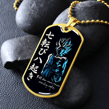 Dragon Ball - Fall Down Seven Times Stand Up Eight - Goku - Supper Saiyan Blue - Black Dog Tag - Dragon Ball Dog Tag - Military Ball Chain - Luxury Dog Tag
