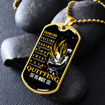 Dragon Ball - Quitting Is Not - Vegeta - Supper Saiyan - Galaxy - Black Dog Tag - Dragon Ball Dog Tag - Military Ball Chain - Luxury Dog Tag
