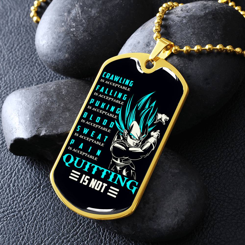 Dragon Ball - Quitting Is Not - Vegeta - Supper Saiyan Blue - Black Dog Tag - Dragon Ball Dog Tag - Military Ball Chain - Luxury Dog Tag