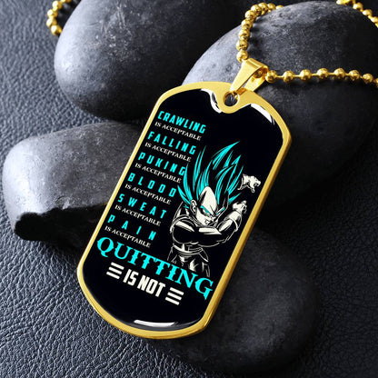 Dragon Ball - Quitting Is Not - Vegeta - Supper Saiyan Blue - Black Dog Tag - Dragon Ball Dog Tag - Military Ball Chain - Luxury Dog Tag