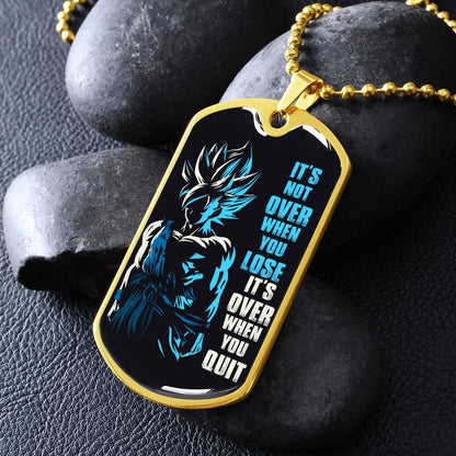 Dragon Ball - It's Not Over When You Lose - Goku - Supper Saiyan Blue - Black Dog Tag - Dragon Ball Dog Tag - Military Ball Chain - Luxury Dog Tag
