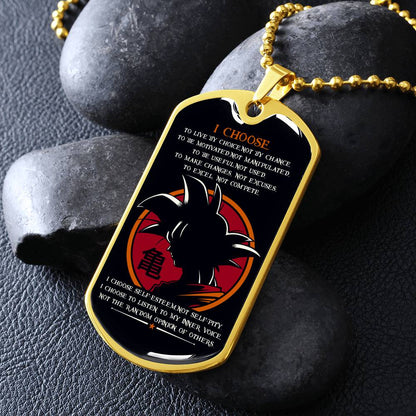 Dragon Ball - I Choose - Goku - Black Dog Tag - Dragon Ball Dog Tag - Military Ball Chain - Luxury Dog Tag