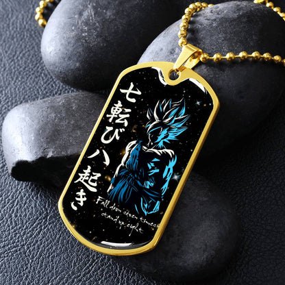 Dragon Ball - Fall Down Seven Times Stand Up Eight - Goku - Supper Saiyan Blue - Galaxy - Black Dog Tag - Dragon Ball Dog Tag - Military Ball Chain - Luxury Dog Tag