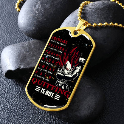 Dragon Ball - Quitting Is Not - Vegeta - Supper Saiyan God - Galaxy - Black Dog Tag - Dragon Ball Dog Tag - Military Ball Chain - Luxury Dog Tag
