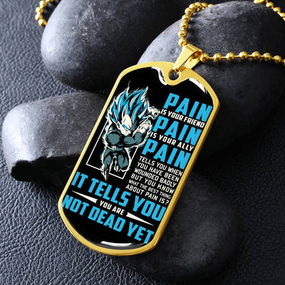 Dragon Ball - PAIN - You Are Not Dead Yet - Vegeta - Supper Saiyan Blue - Black Dog Tag - Dragon Ball Dog Tag - Military Ball Chain - Luxury Dog Tag