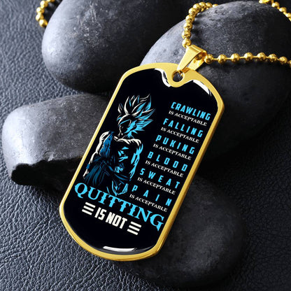Dragon Ball - Quitting Is Not - Goku - Supper Saiyan Blue - Black Dog Tag - Dragon Ball Dog Tag.png - Military Ball Chain - Luxury Dog Tag