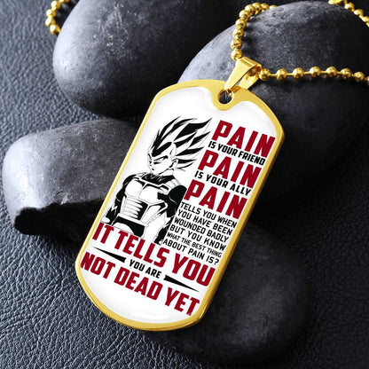 Dragon Ball - PAIN - You Are Not Dead Yet - Vegeta - Supper Saiyan Blue - Dragon Ball Dog Tag - Military Ball Chain - Luxury Dog Tag