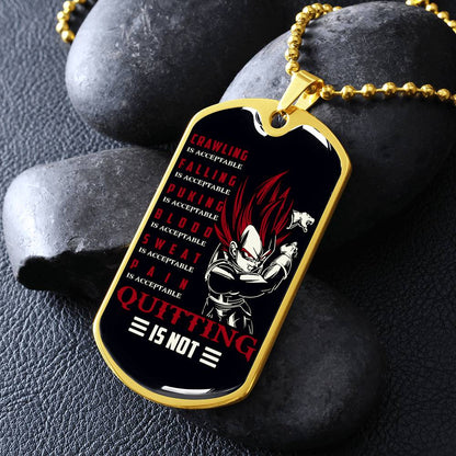 Dragon Ball - Quitting Is Not - Vegeta - Supper Saiyan God - Black Dog Tag - Dragon Ball Dog Tag - Military Ball Chain - Luxury Dog Tag
