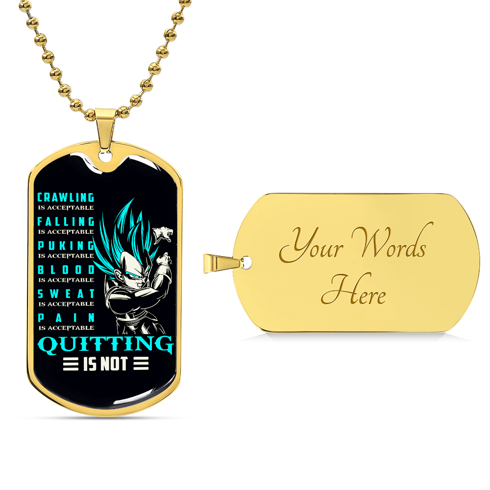 Dragon Ball - Quitting Is Not - Vegeta - Supper Saiyan Blue - Black Dog Tag - Dragon Ball Dog Tag - Military Ball Chain - Luxury Dog Tag