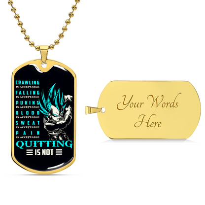 Dragon Ball - Quitting Is Not - Vegeta - Supper Saiyan Blue - Black Dog Tag - Dragon Ball Dog Tag - Military Ball Chain - Luxury Dog Tag