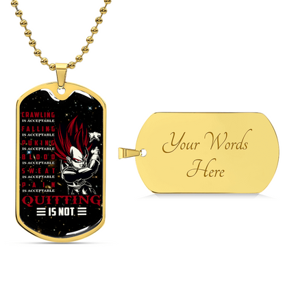 Dragon Ball - Quitting Is Not - Vegeta - Supper Saiyan God - Galaxy - Black Dog Tag - Dragon Ball Dog Tag - Military Ball Chain - Luxury Dog Tag