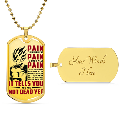 Dragon Ball - PAIN - You Are Not Dead Yet - Vegeta - Supper Saiyan Blue - Dragon Ball Dog Tag - Military Ball Chain - Luxury Dog Tag