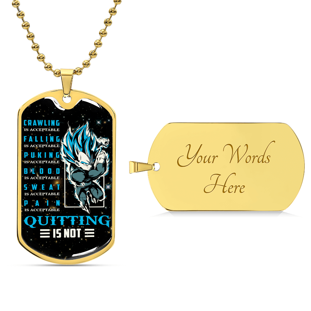 Dragon Ball - Quitting Is Not 2 - Vegeta - Supper Saiyan Blue - Galaxy - Black Dog Tag - Dragon Ball Dog Tag - Military Ball Chain - Luxury Dog Tag