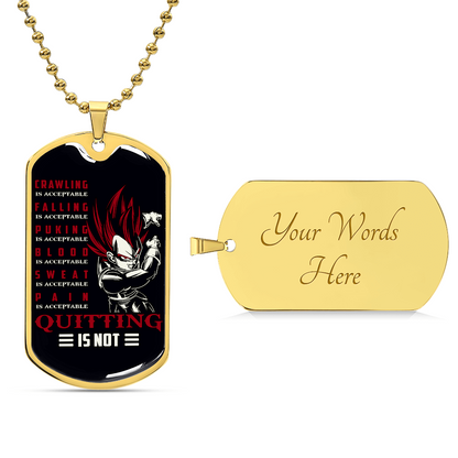 Dragon Ball - Quitting Is Not - Vegeta - Supper Saiyan God - Black Dog Tag - Dragon Ball Dog Tag - Military Ball Chain - Luxury Dog Tag
