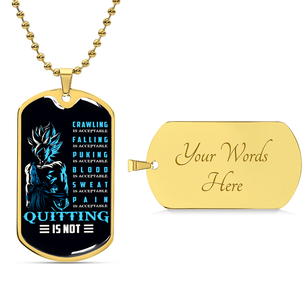 Dragon Ball - Quitting Is Not - Goku - Supper Saiyan Blue - Black Dog Tag - Dragon Ball Dog Tag.png - Military Ball Chain - Luxury Dog Tag