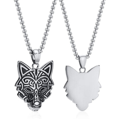 Viking - Rock Punk Wolf Head Necklaces for Men, Solid Stainless Steel Material Viking Animal Style Pendant