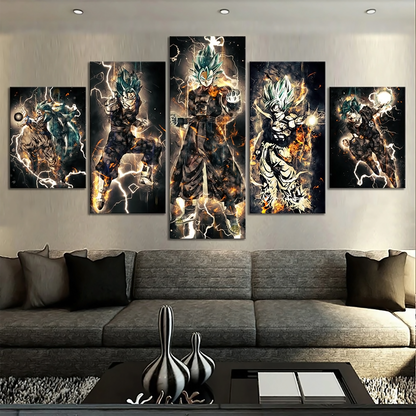 Dragon Ball - 5 Pieces Wall Art - Goku - Vegeto - Super Saiyan 10 - Super Saiyan Blue - Dragon Ball Poster - Dragon Ball Canvas