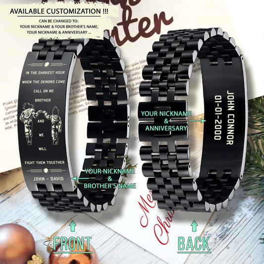 DRB004 - Call On Me Brother - English - Goku - Vegeta - Dragon Ball - Black Engrave Bracelet