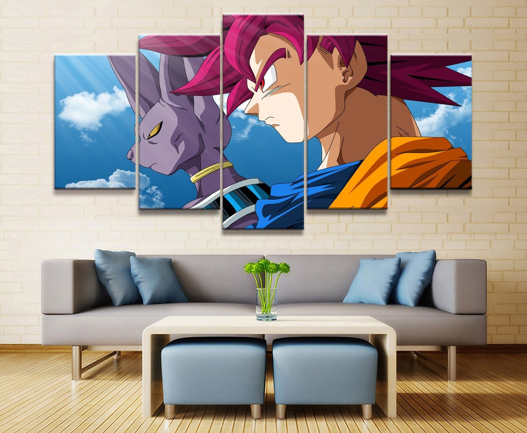 Dragon Ball - 5 Pieces Wall Art - Beerus - Goku - Super Saiyan God - Dragon Ball Poster - Dragon Ball Canvas