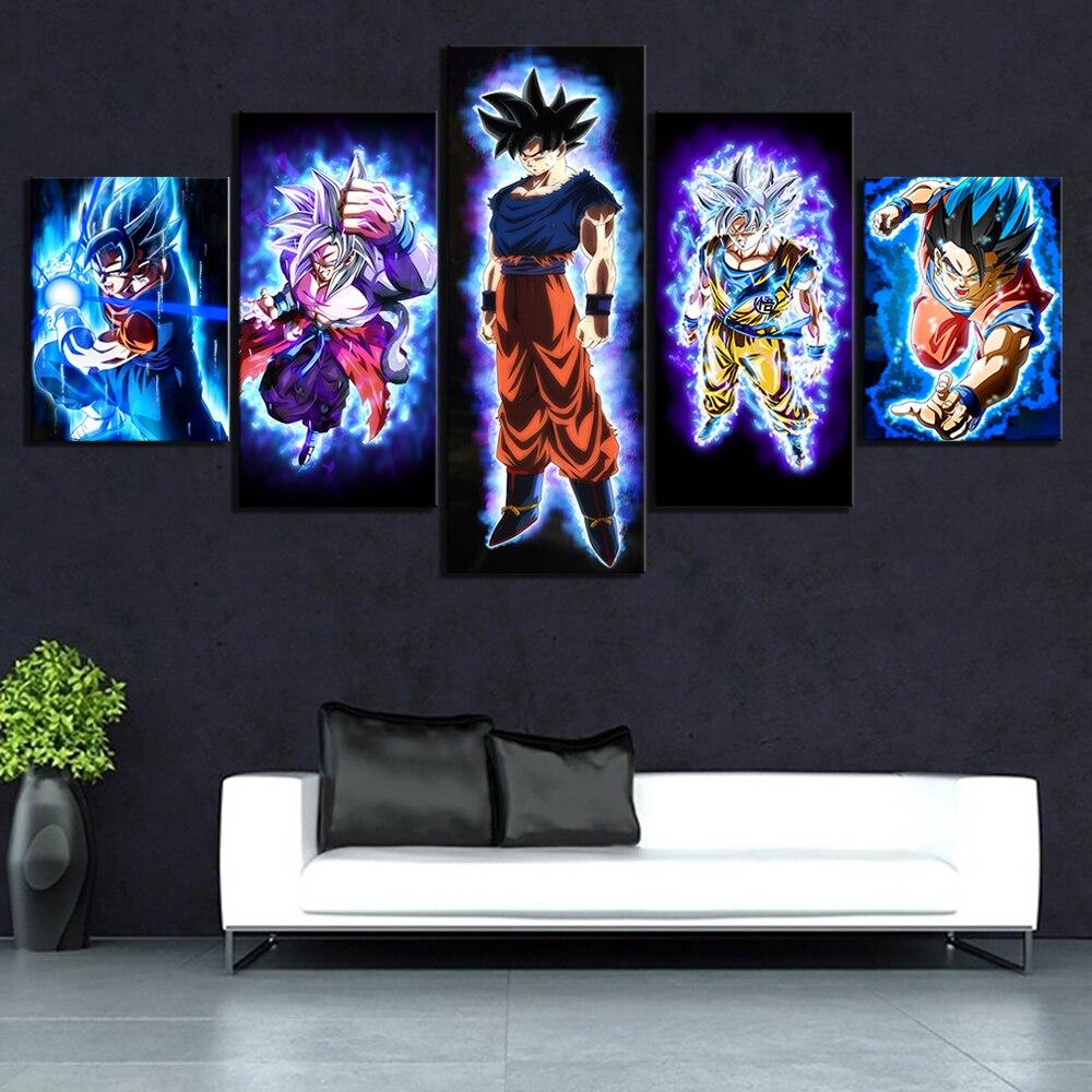 Dragon Ball - 5 Pieces Wall Art - Goku - Vegeto - Super Saiyan Blue - Mastered Ultra Instinct - Dragon Ball Poster - Dragon Ball Canvas