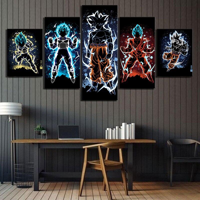 Dragon Ball - 5 Pieces Wall Art - Vegeta - Goku - Gohan - Super Saiyan Blue - Mastered Ultra Instinct Goku - Dragon Ball Poster - Dragon Ball Canvas