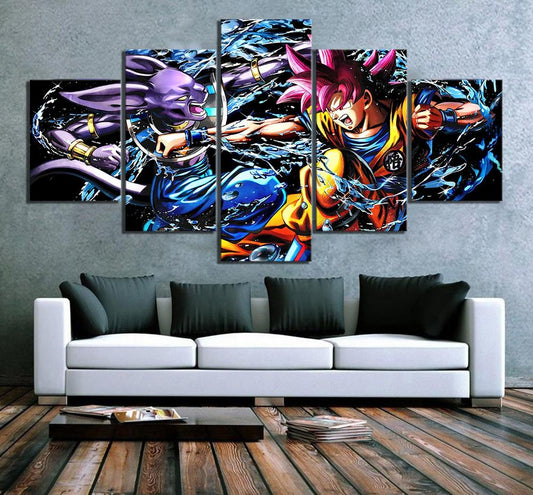 Dragon Ball - 5 Pieces Wall Art - Goku Vs Beerus - Super Saiyan God - Dragon Ball Poster - Dragon Ball Canvas