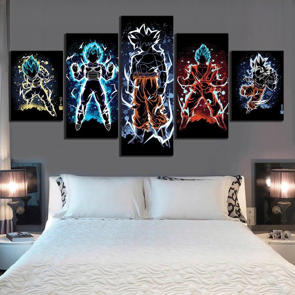 Dragon Ball - 5 Pieces Wall Art - Vegeta - Goku - Gohan - Super Saiyan Blue - Mastered Ultra Instinct Goku - Dragon Ball Poster - Dragon Ball Canvas