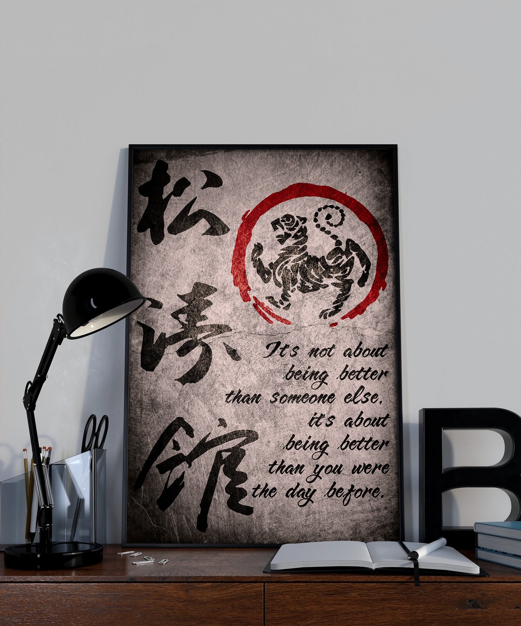 KA029 - It's About Being Better Than You Were The Day Before - Shotokan Karate Kanji  - Vertical Poster - Vertical Canvas - Karate Poster
