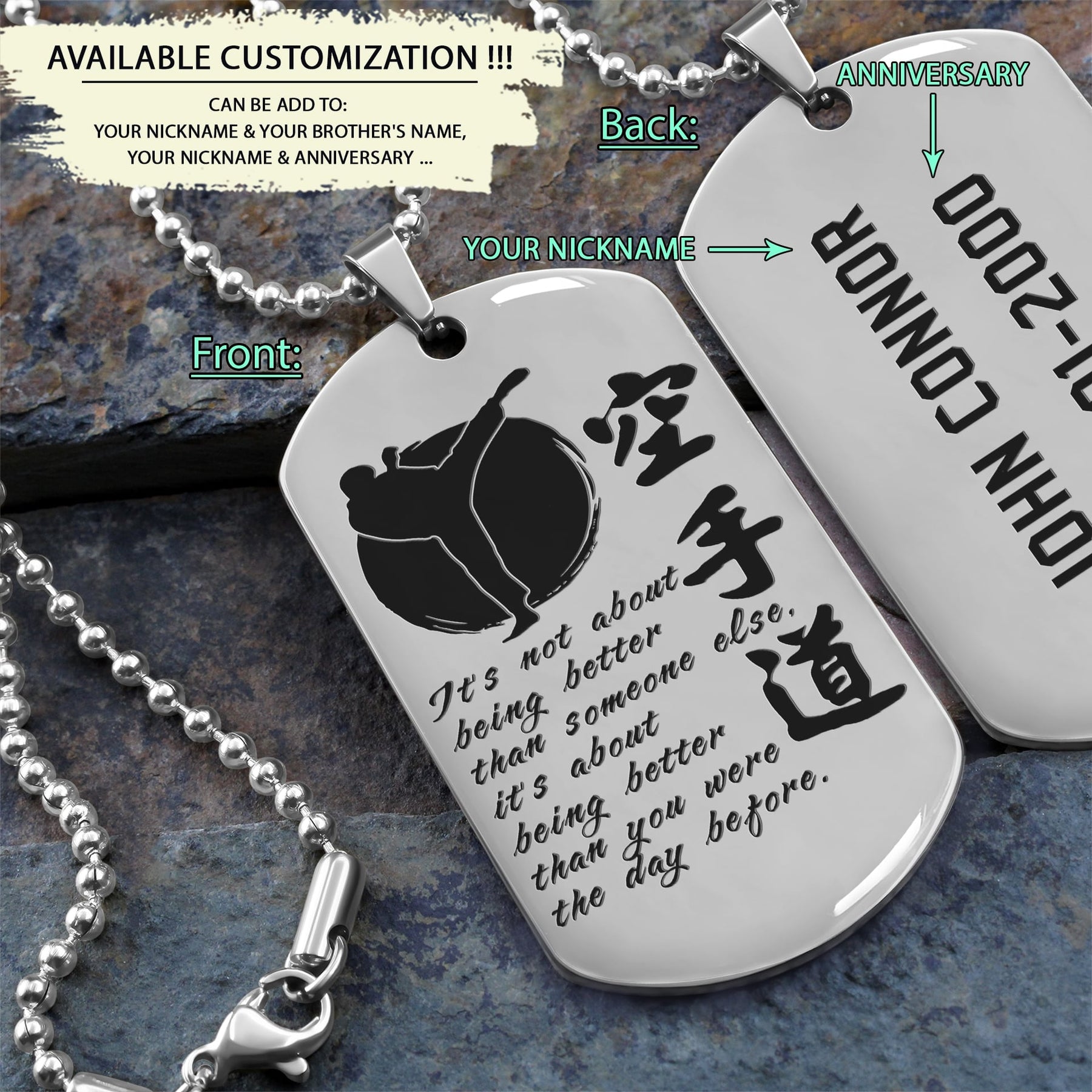 KAD006 - It's About Being Better Than You Were The Day Before - Karate - Engrave Silver Dogtag