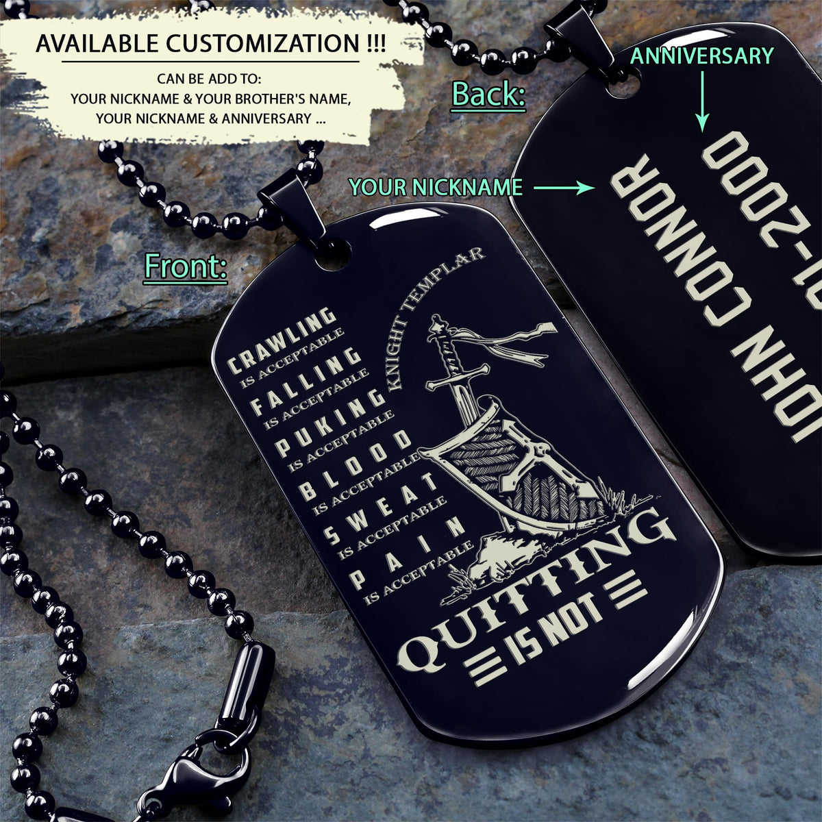 KTD018 - Quitting Is Not - Knight Templar  - Engrave Black Dogtag