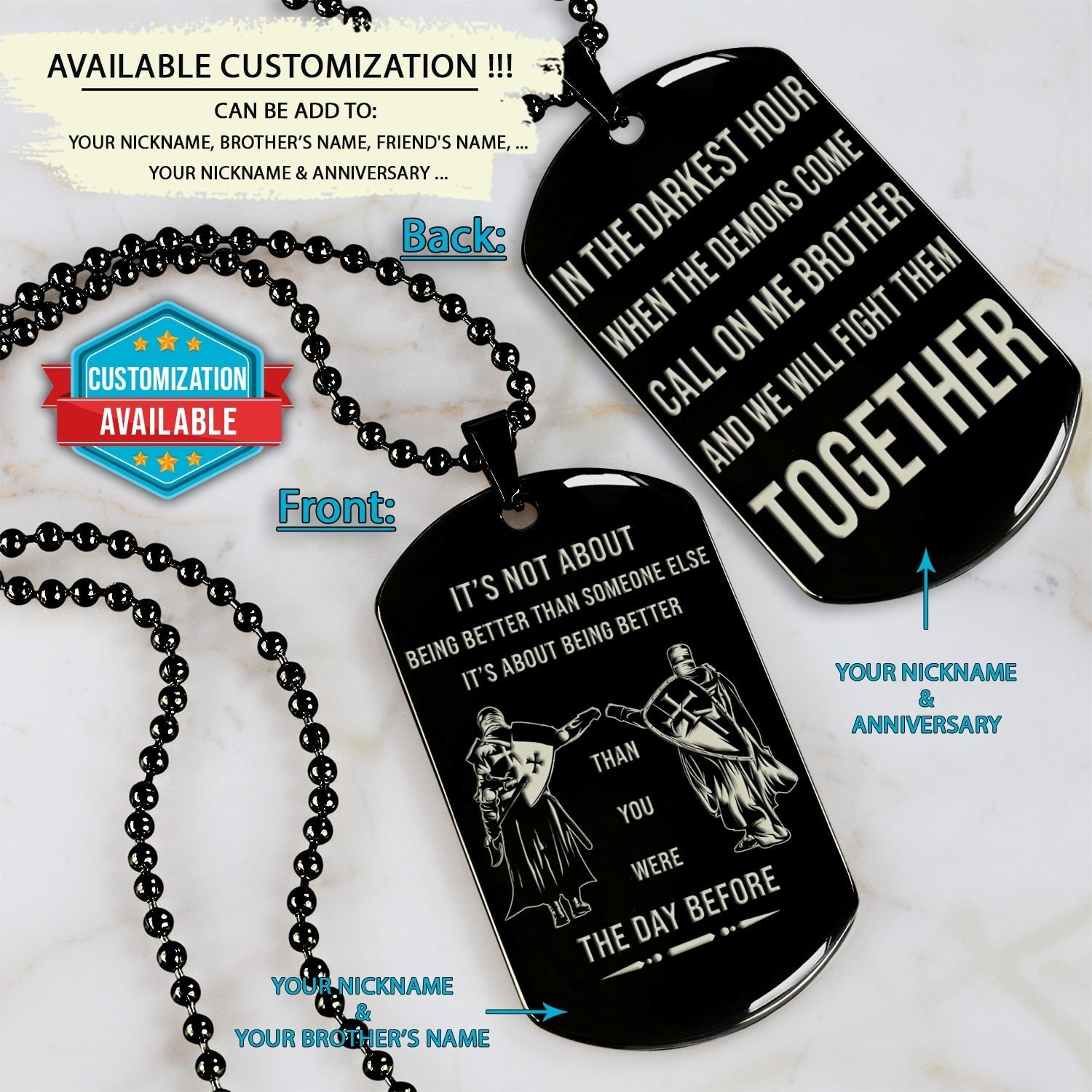 KTD031 - Call On Me Brother - It's About Being Better Than You Were The Day Before - Knights Templar - Black Double-Sided Dog Tag