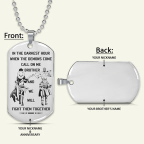 OPD001 - Call On me Brother - Monkey D. Luffy - Roronoa Zoro - One Piece Dog Tag - Engrave Silver Dog Tag