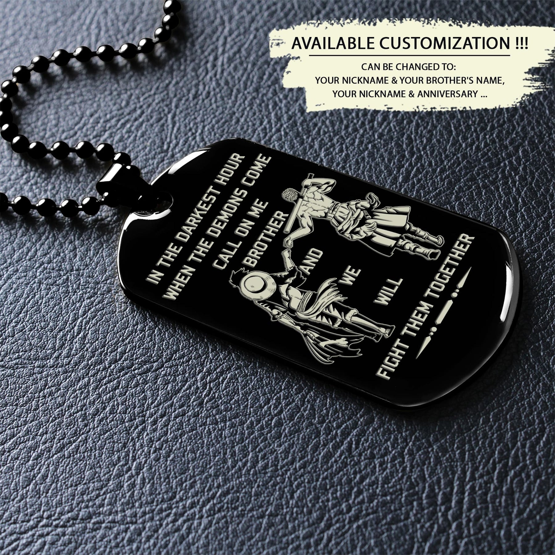 OPD010 - Call On me Brother - Monkey D. Luffy - Roronoa Zoro - One Piece Dog Tag - Engrave Black Dog Tag