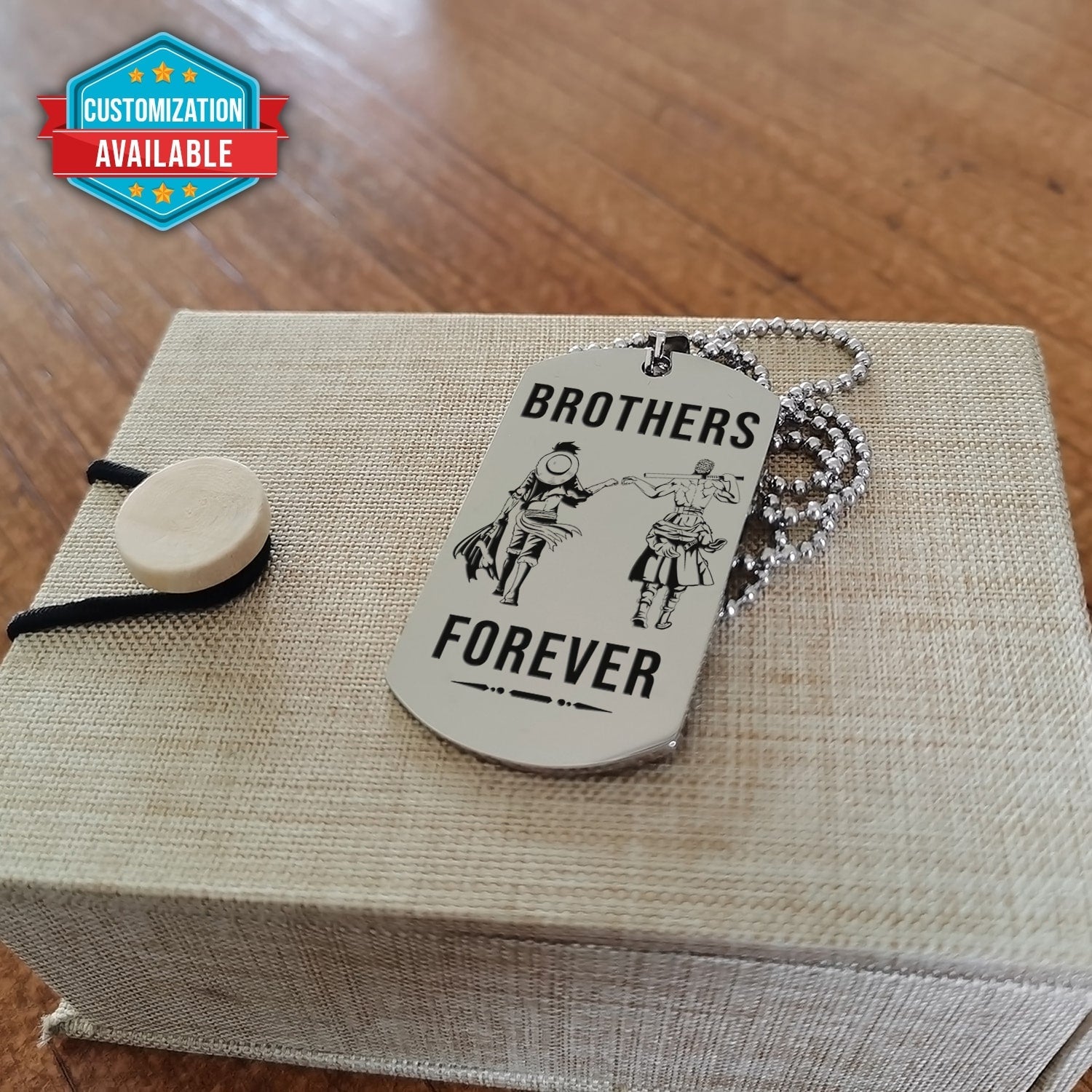 OPD034 - Brothers Forever - Call On Me Brother - Monkey D. Luffy - Roronoa Zoro - One Piece Dog Tag - Double Sided Engrave Silver Dog Tag