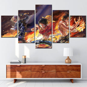 One Piece - 5 Pieces Wall Art - Monkey D. Luffy - Portgas D. Ace - Sabo 2 - Printed Wall Pictures Home Decor - One Piece Poster - One Piece Canvas