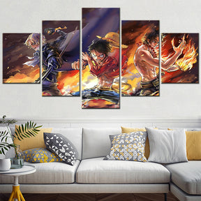 One Piece - 5 Pieces Wall Art - Monkey D. Luffy - Portgas D. Ace - Sabo 2 - Printed Wall Pictures Home Decor - One Piece Poster - One Piece Canvas