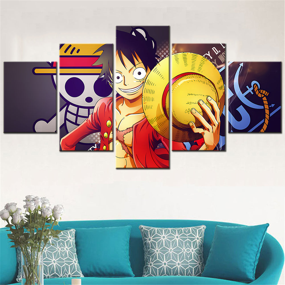 One Piece - 5 Pieces Wall Art - Monkey D. Luffy 5 - Printed Wall Pictures Home Decor - One Piece Poster - One Piece Canvas