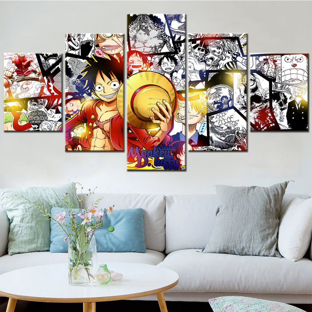 One Piece - 5 Pieces Wall Art - Monkey D. Luffy 10 - Printed Wall Pictures Home Decor - One Piece Poster - One Piece Canvas