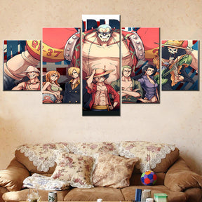 One Piece - 5 Pieces Wall Art - Monkey D. Luffy - Roronoa Zoro - Sanji - Brook - Nami - Nico Robin - Printed Wall Pictures Home Decor - One Piece Poster - One Piece Canvas