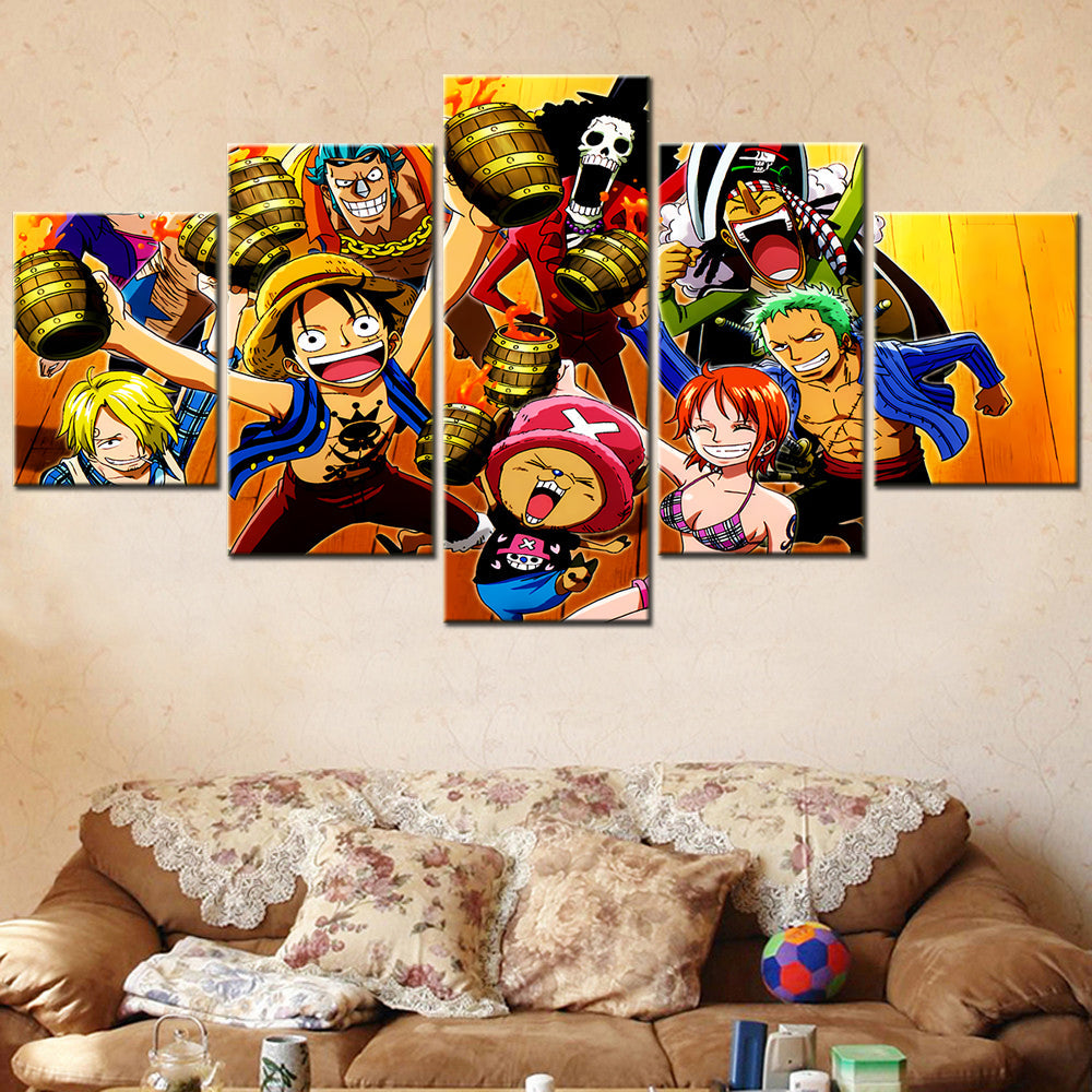 One Piece - 5 Pieces Wall Art - Monkey D. Luffy - Roronoa Zoro - Sanji - Brook - Usopp - Nami - Printed Wall Pictures Home Decor - One Piece Poster - One Piece Canvas