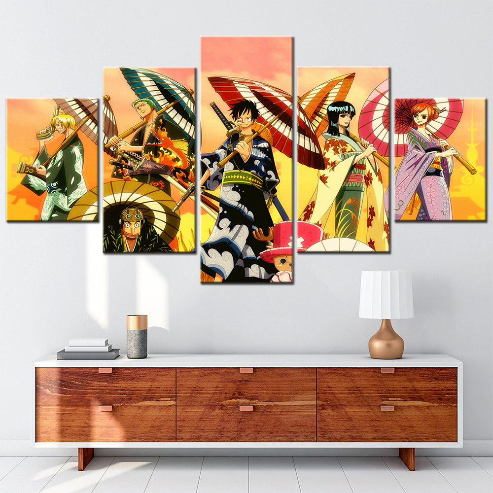 One Piece - 5 Pieces Wall Art - Monkey D. Luffy - Roronoa Zoro - Sanji - Nami - Nico Robin - Printed Wall Pictures Home Decor - One Piece Poster - One Piece Canvas