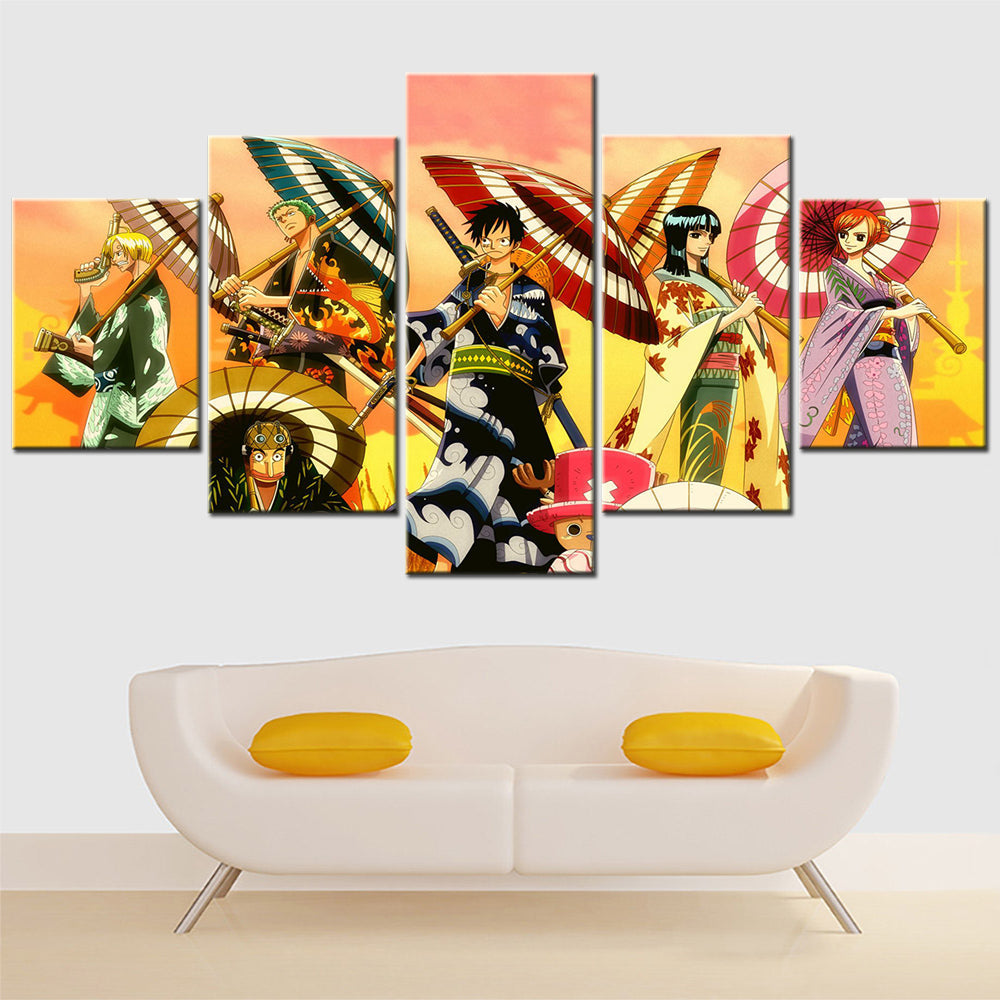 One Piece - 5 Pieces Wall Art - Monkey D. Luffy - Roronoa Zoro - Sanji - Nami - Nico Robin - Printed Wall Pictures Home Decor - One Piece Poster - One Piece Canvas