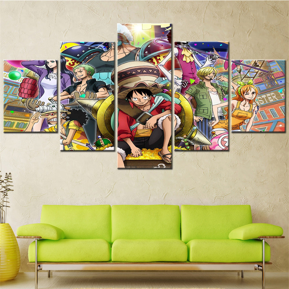 One Piece - 5 Pieces Wall Art - Monkey D. Luffy - Roronoa Zoro - Sanji - Usopp - Nami - Nico Robin - Printed Wall Pictures Home Decor - One Piece Poster - One Piece Canvas