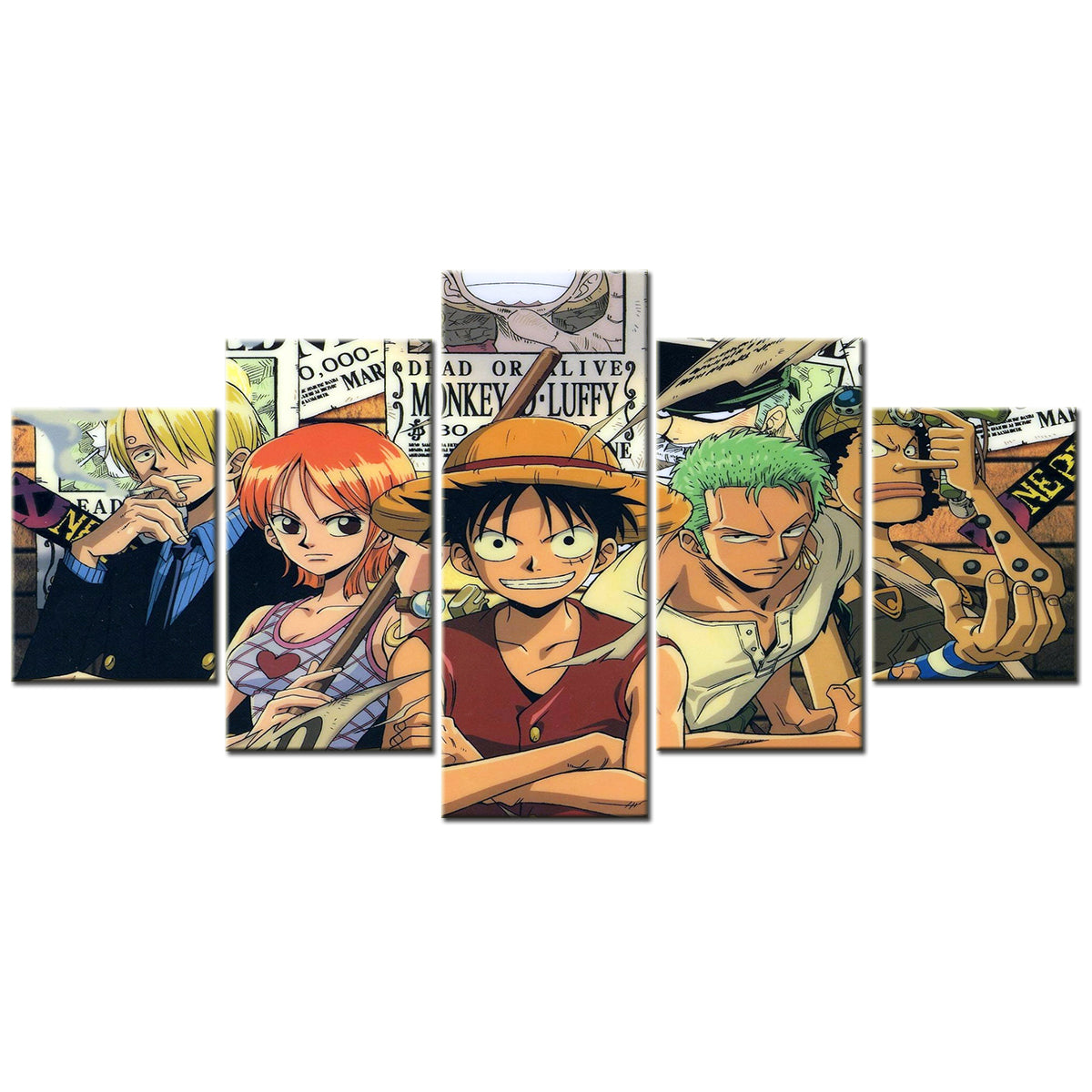 One Piece - 5 Pieces Wall Art - Monkey D. Luffy - Roronoa Zoro - Sanji - Usopp - Nami - Printed Wall Pictures Home Decor - One Piece Poster - One Piece Canvas