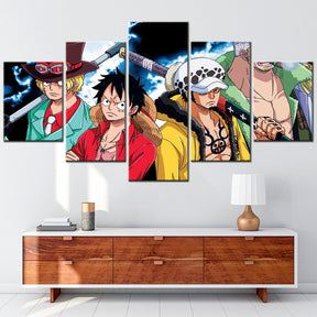 One Piece - 5 Pieces Wall Art - Monkey D. Luffy - Roronoa Zoro - Trafalgar D. Water Law - Sabo - Printed Wall Pictures Home Decor - One Piece Poster - One Piece Canvas